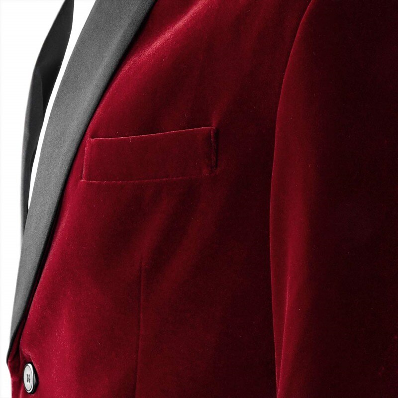 Green Blue Burgundy Men's Velvet Regular Single Breasted One-Button Party Suits Jacket - 画像 (3)