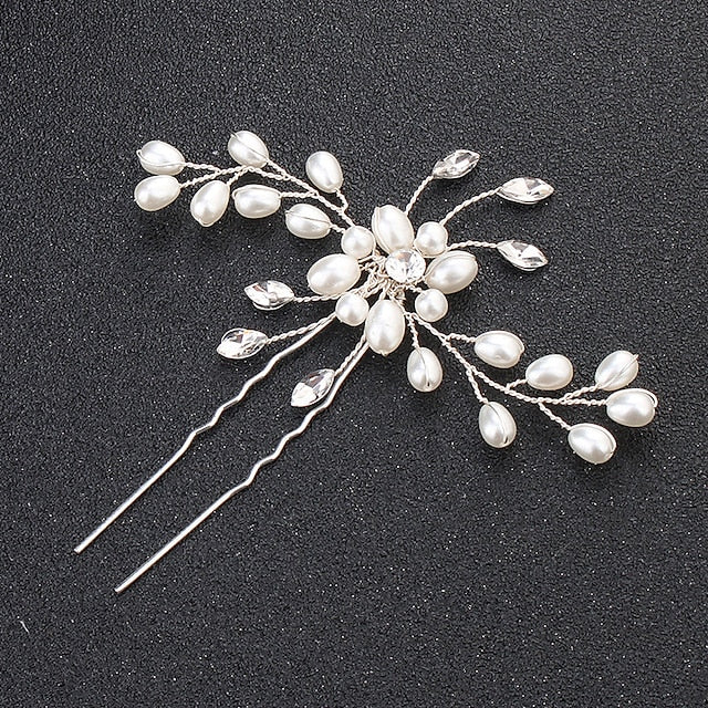 Bride Hairpin Jewelry Pearl Crystal Beaded Hairpin - 이미지 2