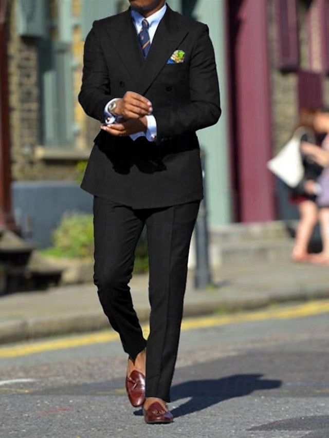 Men's Standard Fit Double Breasted Six-buttons 2 Pieces Wedding Suits - 画像 (10)