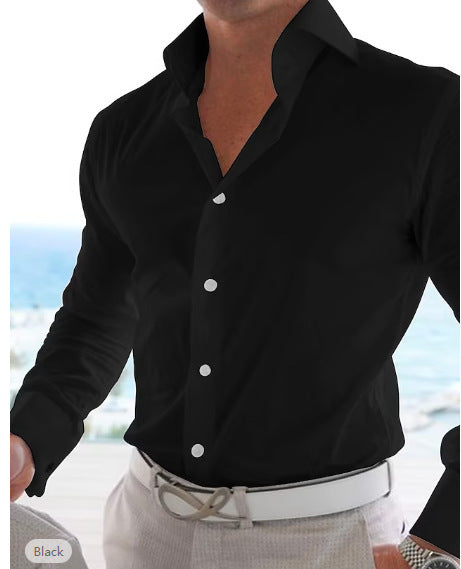 Men's Casual Cotton Linen Long Sleeves Solid Color Shirt - Image 3